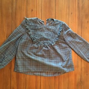 Zara plaid eyelet flannel blouse